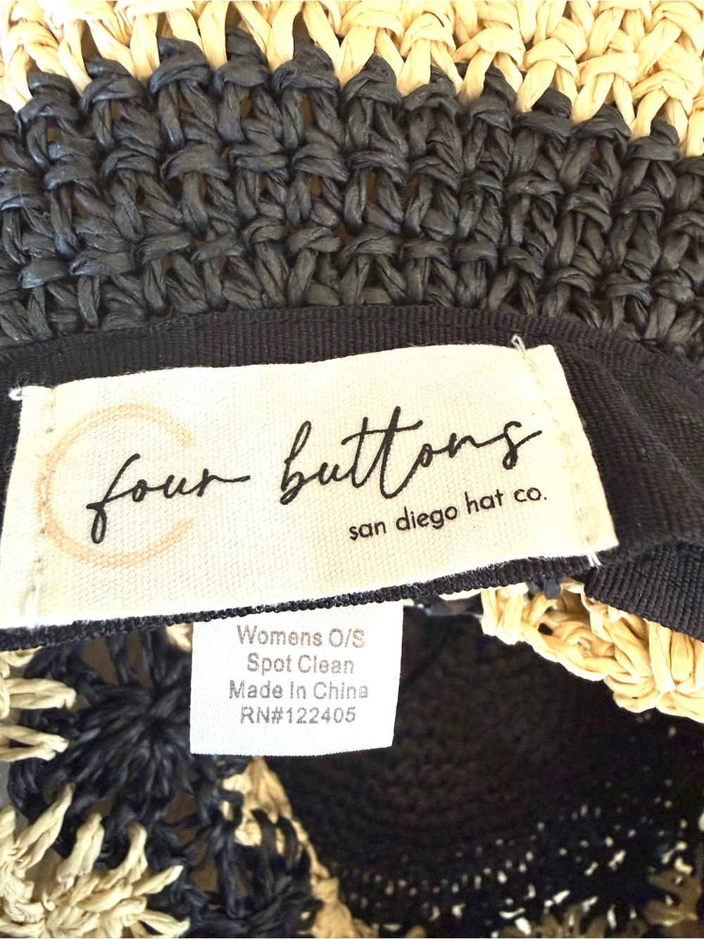 Four Buttons San Diego Hat Co Crochet Sun Hat Wide Brim Black Tan Striped NWT - Picture 7 of 14